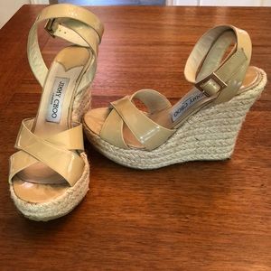 Jimmy Choo Beige Patent Leather Wedges
